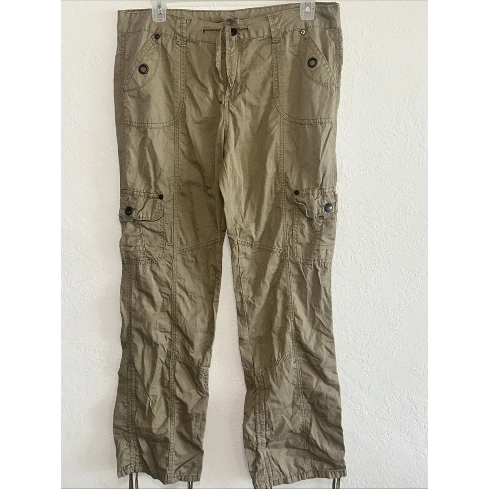 UNION BAY Womens Lightweight Cargo Pants Sz 17 M Brown Drawstring Tactical C21